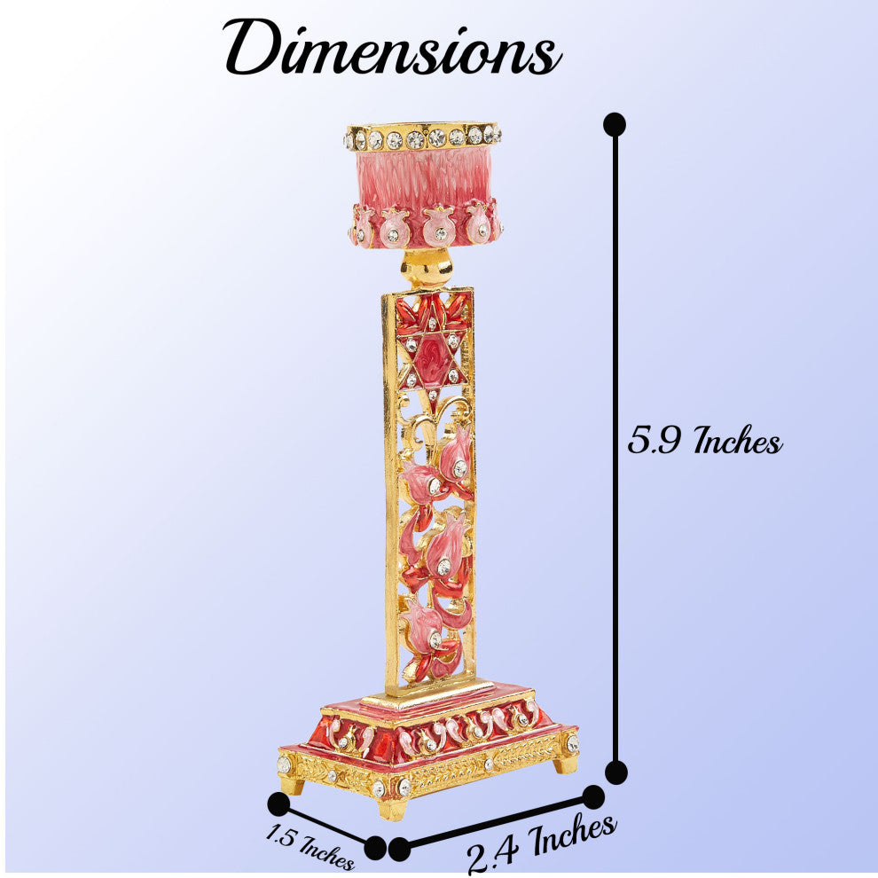 Matashi Shabbat Candlestick Holder (2-Piece Set) Hand-Painted,  Pewter(Red)