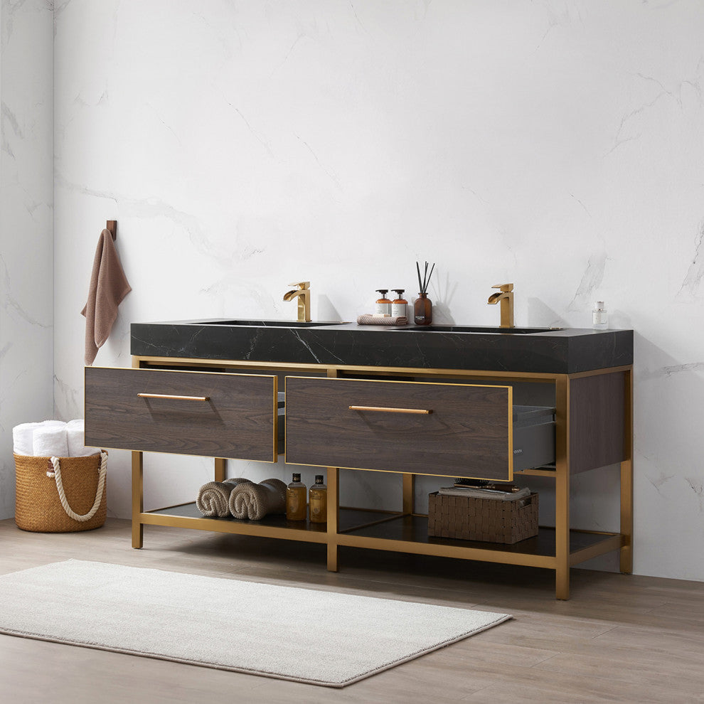 Segovia Bath Vanity with Sintered Stone Top, Suleiman Oak, 72", No Mirror