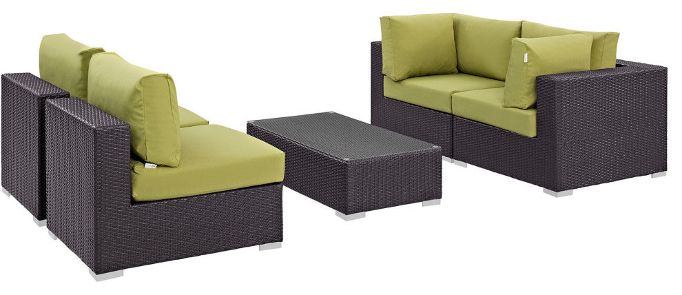 Espresso Peridot Convene 5 Piece Outdoor Patio Sectional Set