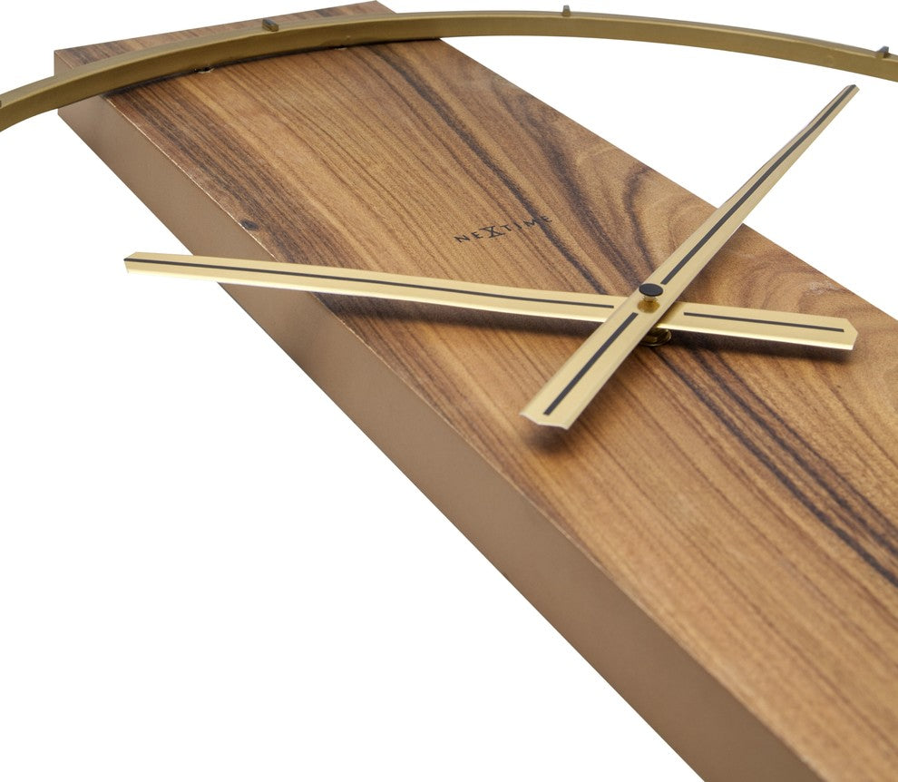 Carl Wall Clock, Round, Wood and Metal, Brown, Battery Operated