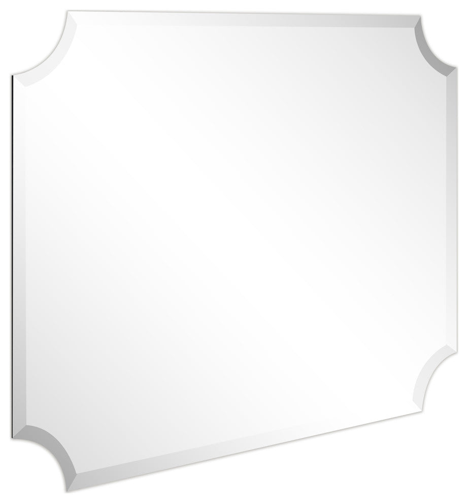 Frameless Rectangle Scalloped Beveled Wall Mirror, 1" Beveled Edge, 40"x30"