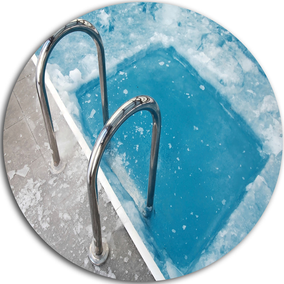 Ice Swimming Blue Pool, Photography Large Disc Metal Wall Art, 38"
