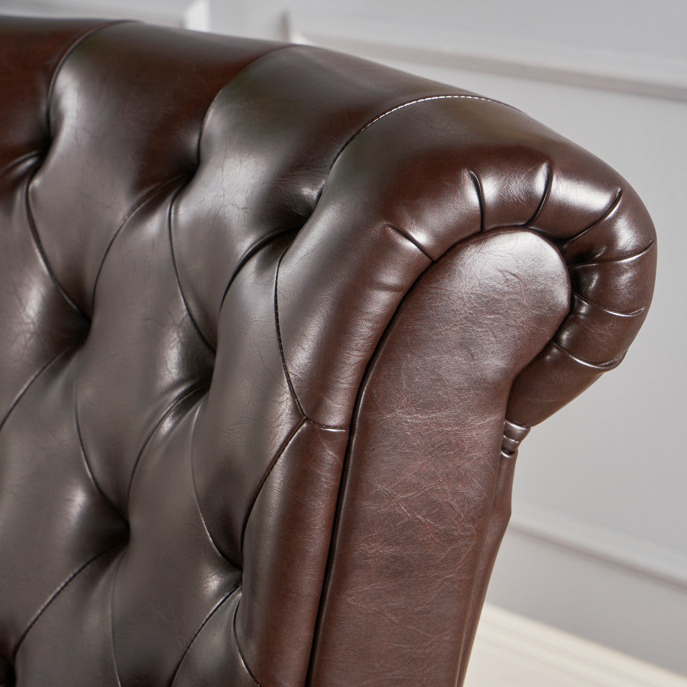 Solvang Contemporary Oversized Tufted Leather Club Chair, Hazelnut Brown