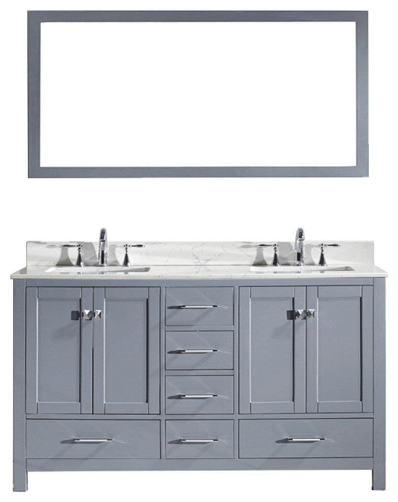 Caroline Avenue 60" Double Vanity, Without Faucets, Square Sinks