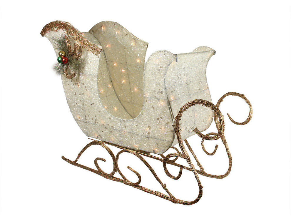 Sisal Glittering Lighted Christmas Sleigh Yard Art Decoration