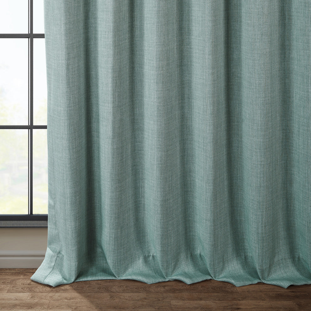 Faux Linen Darkening Curtain Single Panel, Sea Thistle, 50"x108"