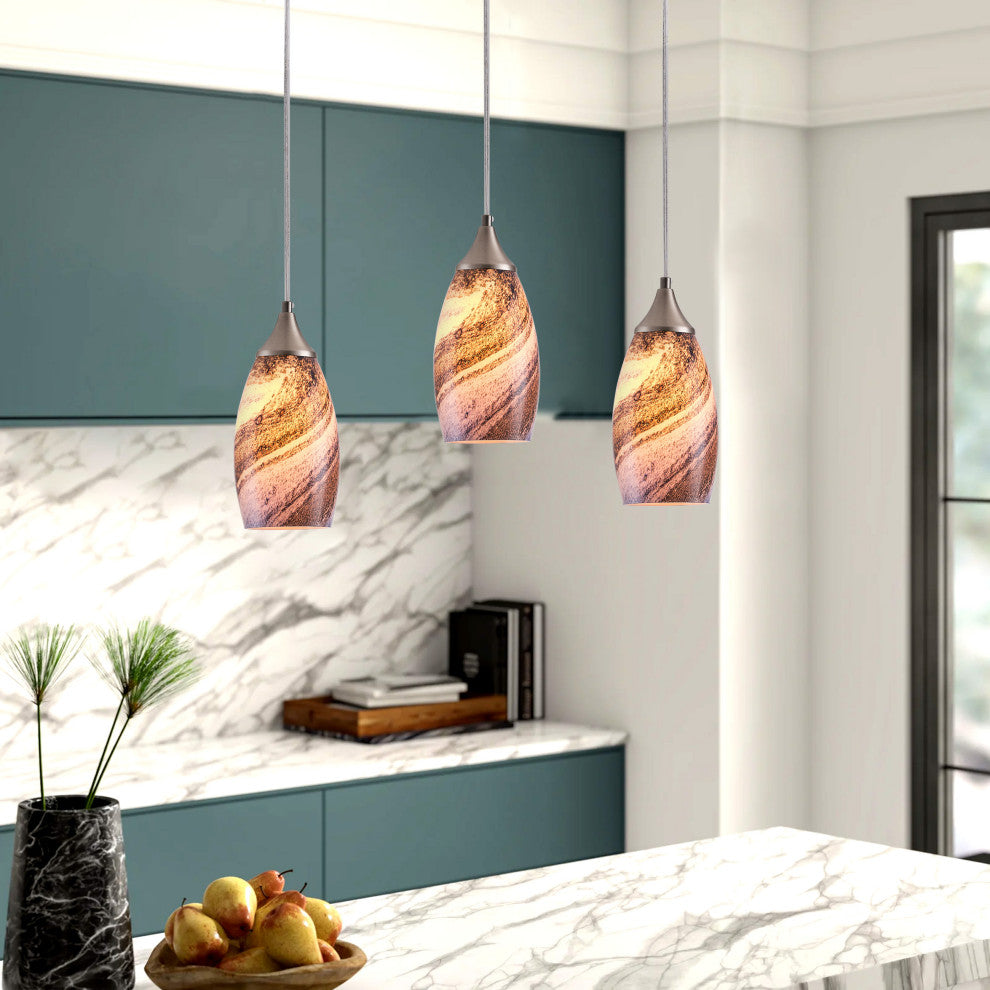 Modern Marble Art Glass Pendant Light With Brushed Nickel Finished, Blue