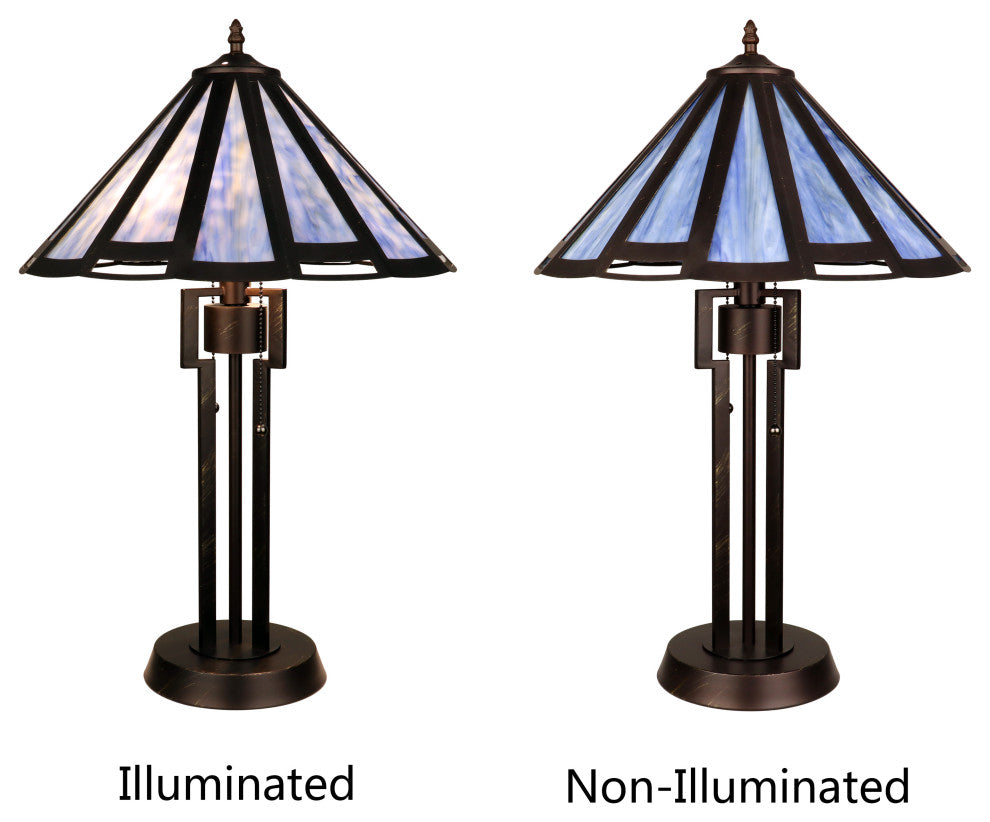 Retro Stained Glass 2-Light Table Lamp 18" Shade