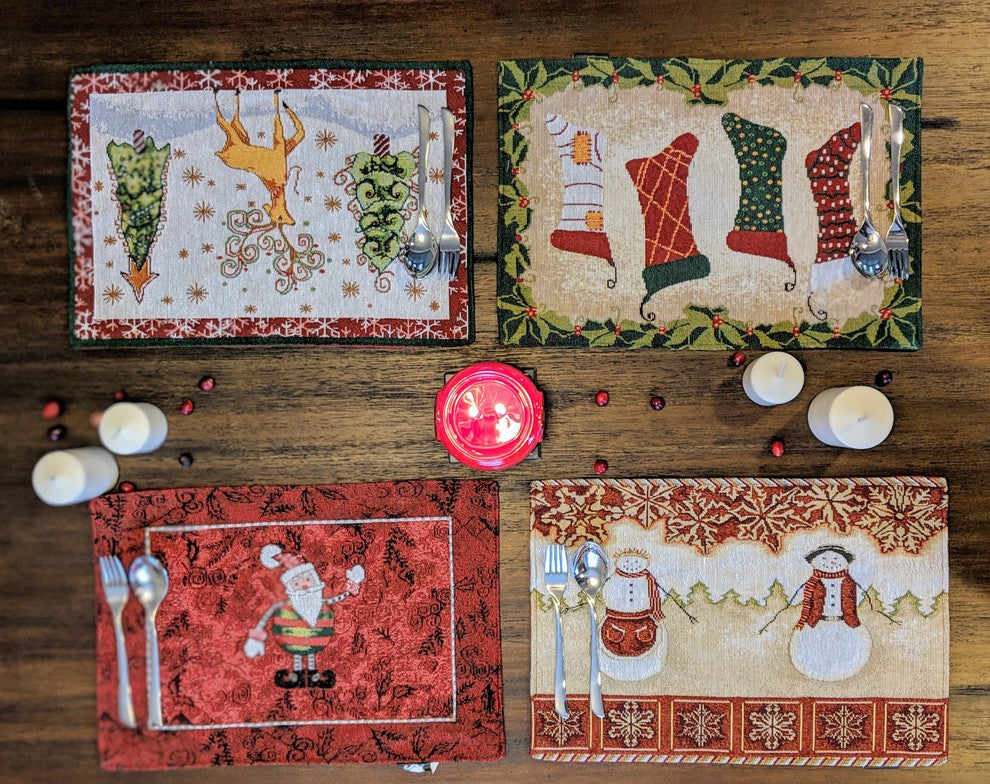 Mr. and Mrs. Snowman Couple Vintage Woven Tapestry Winter Christmas Placemats