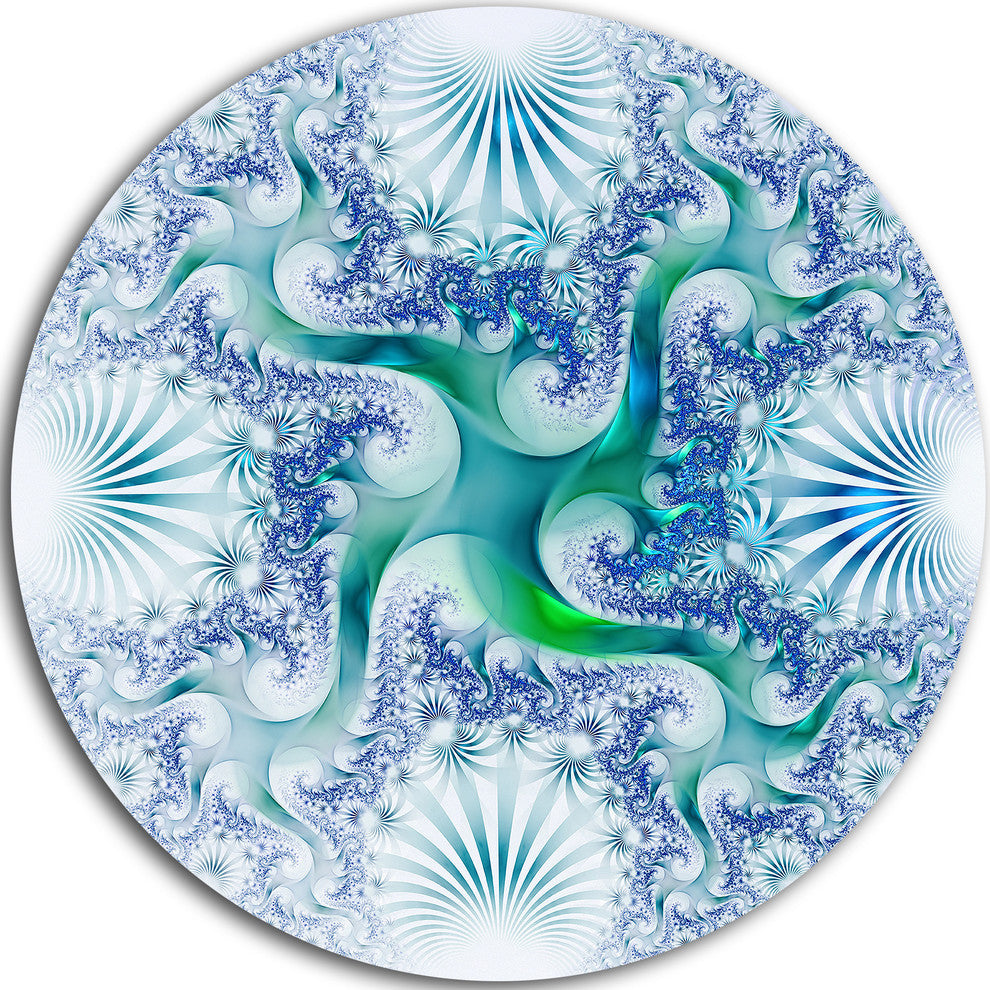 Light Blue And Green Fractal Design, Abstract Disc Metal Artwork, 23"