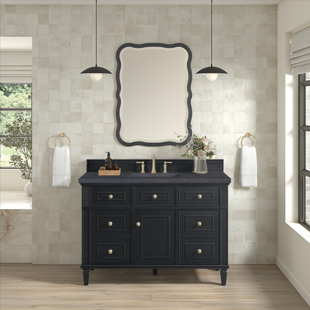 Lorelai 48" Single Vanity, Black Onyx, 3 CM Charcoal Soapstone Top