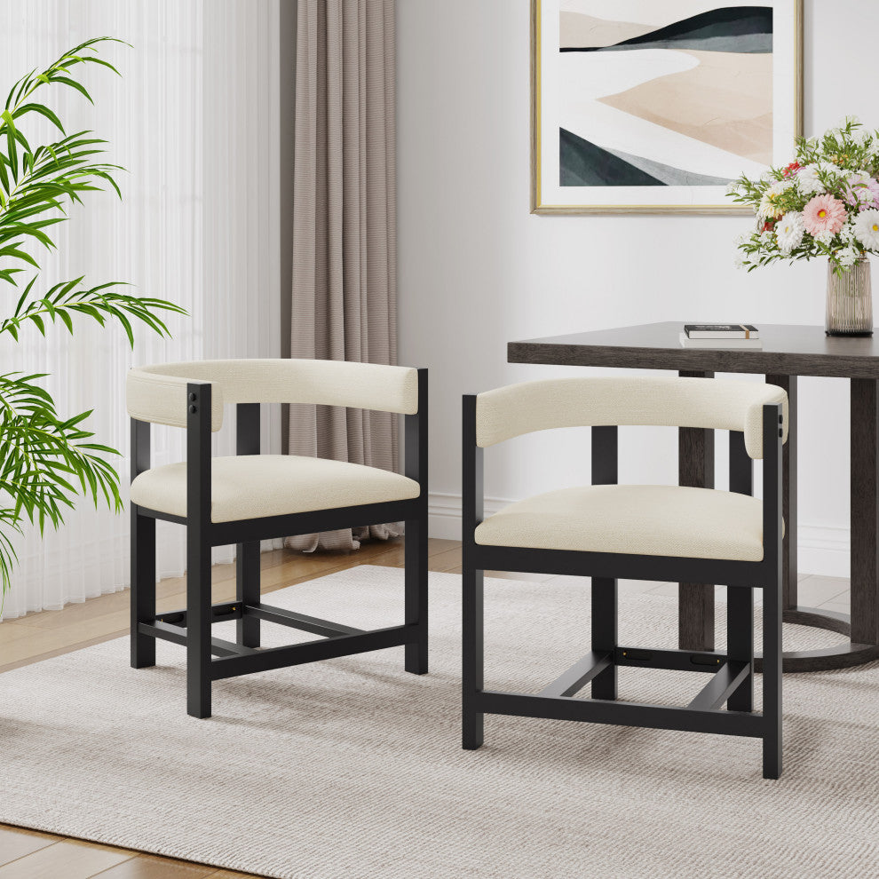 Heise Modern Open Back Dining Armchair With Cushion, Set of 2, Beige/Black