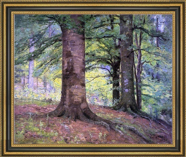 Theodore Clement Steele Beech Trees Framed Premium Canvas Print, 20"x25"