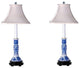 Blue and White Set of 2, Porcelain Candlestick Holder Table Lamp 25"