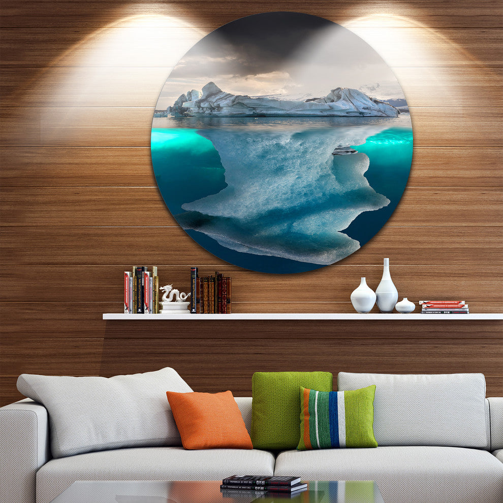 Iceberg In Sea, Seascape Photography Large Disc Metal Wall Art, 23"