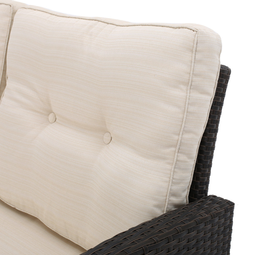 GDF Studio 4-Piece Del Norte Outdoor Wicker Chat, Beige Water Resistant Set