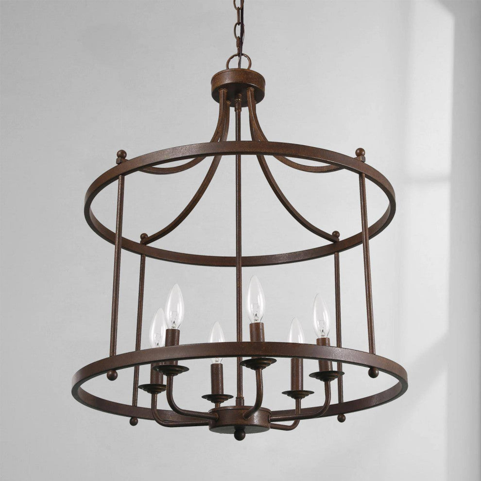LNC Lepetos 6-Light Matte Finish Modern Cage Chandelier, Brown