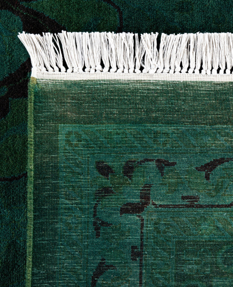 Overdyed One-of-a-Kind Hand-Knotted Area Rug Green, 9' 2" x 12' 1"