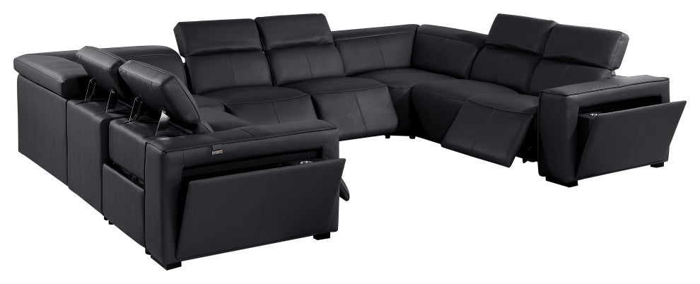Niccolo Italian Leather 8-Piece U-Shaped 4 Power Reclining Sectional, Black