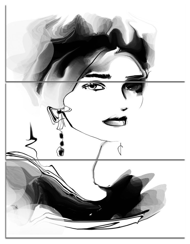 "Pretty Woman Black" Digital Metal Wall Art, 3 Panels, 28"x36"