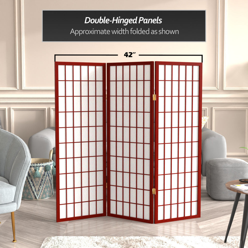 4' Tall Window Pane Shoji Screen, Rosewood, 3 Panels