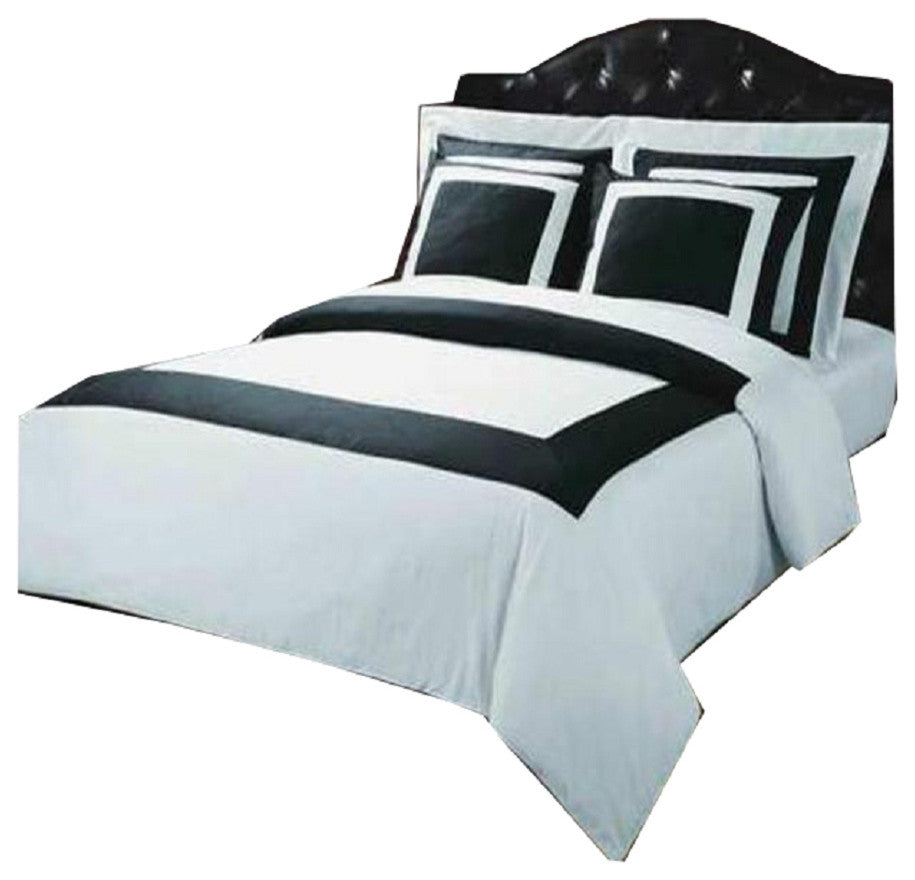 10PC Hotel Cotton Down Alternative Bedding Set, Black and White, Queen
