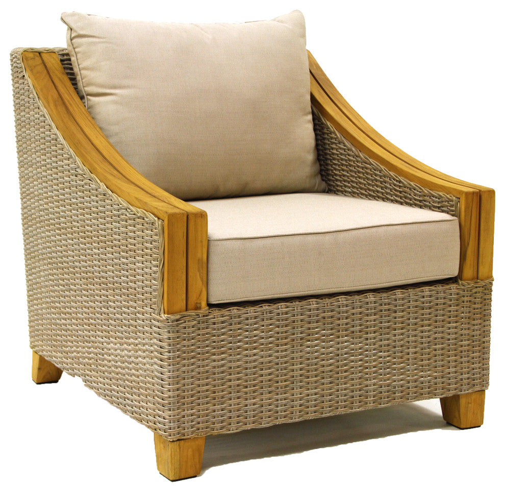Ash Wicker And Teak 3-Piece Sofa Set With Sunbrella Fabrics