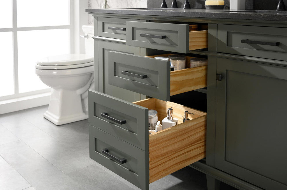 60" Double Sink Vanity Cabinet, Pewter Green