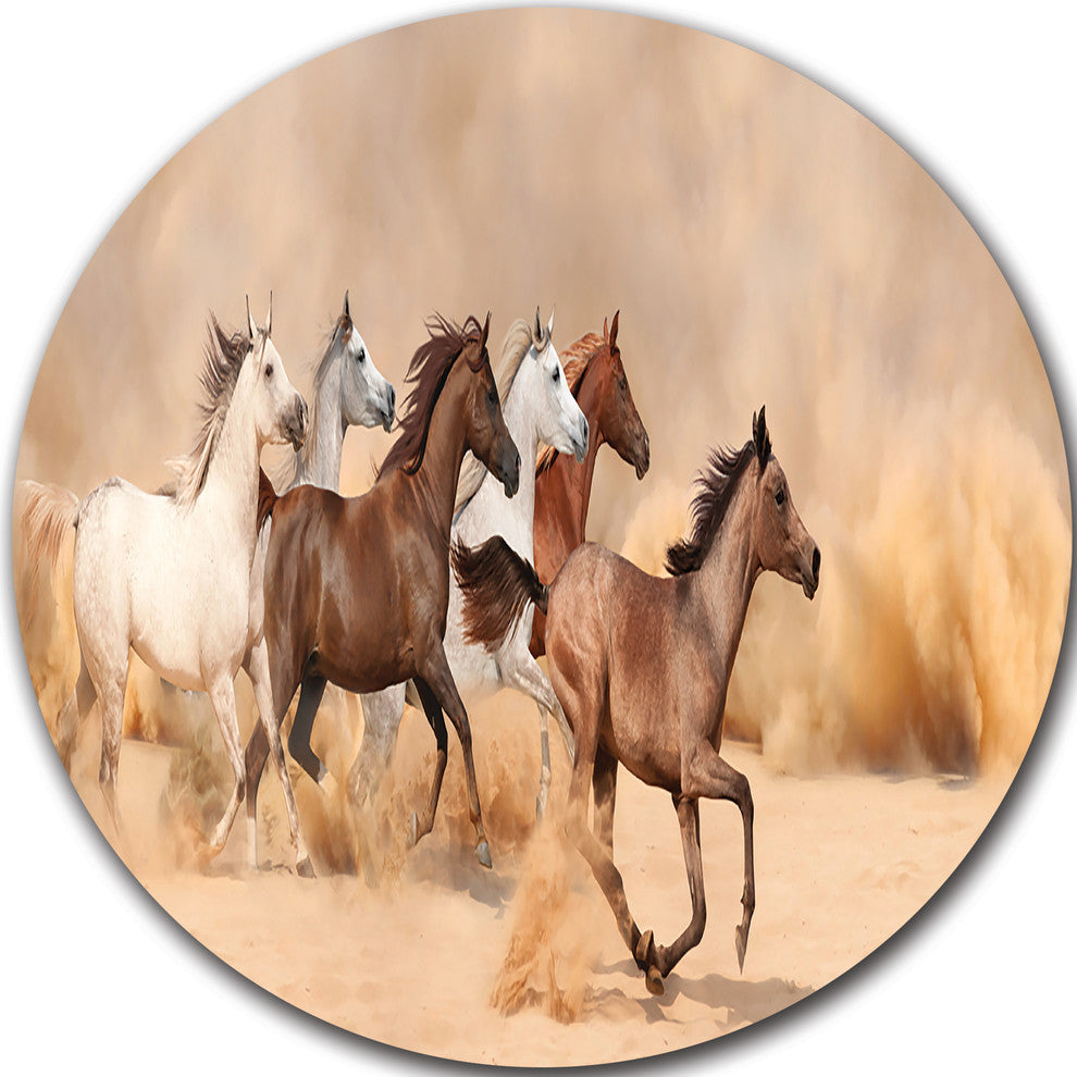 Herd Gallops In Sand Storm, Photography Disc Metal Artwork, 11"