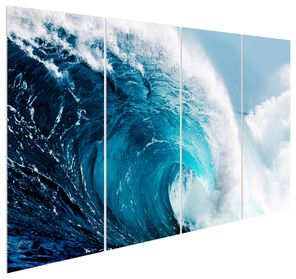 "Blue Wave ABCD" Frameless Free Floating Panel Graphic Wall Art, 72"x36"