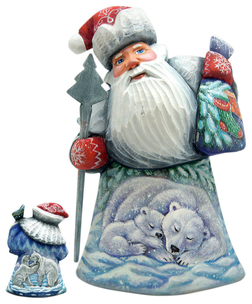 Polar Friends Wood Carved Santa