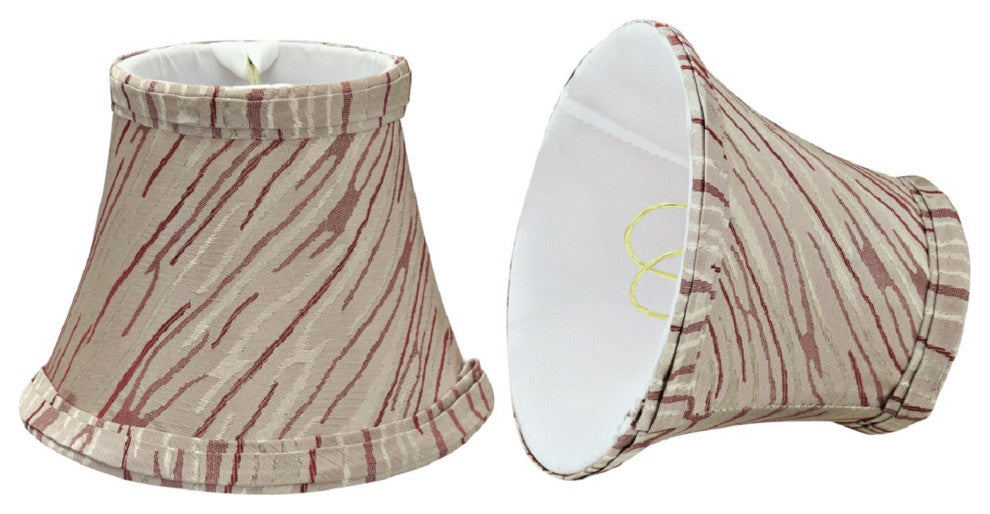 30006-2 Bell Chandelier Clip On Lamp Shade Off White & Red Striping 3"x5"x4"