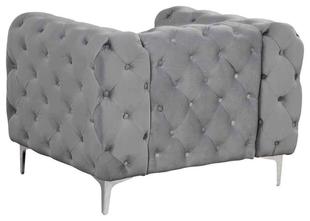 Julissa 4 Piece Velvet Living Room Set UFE, Gray