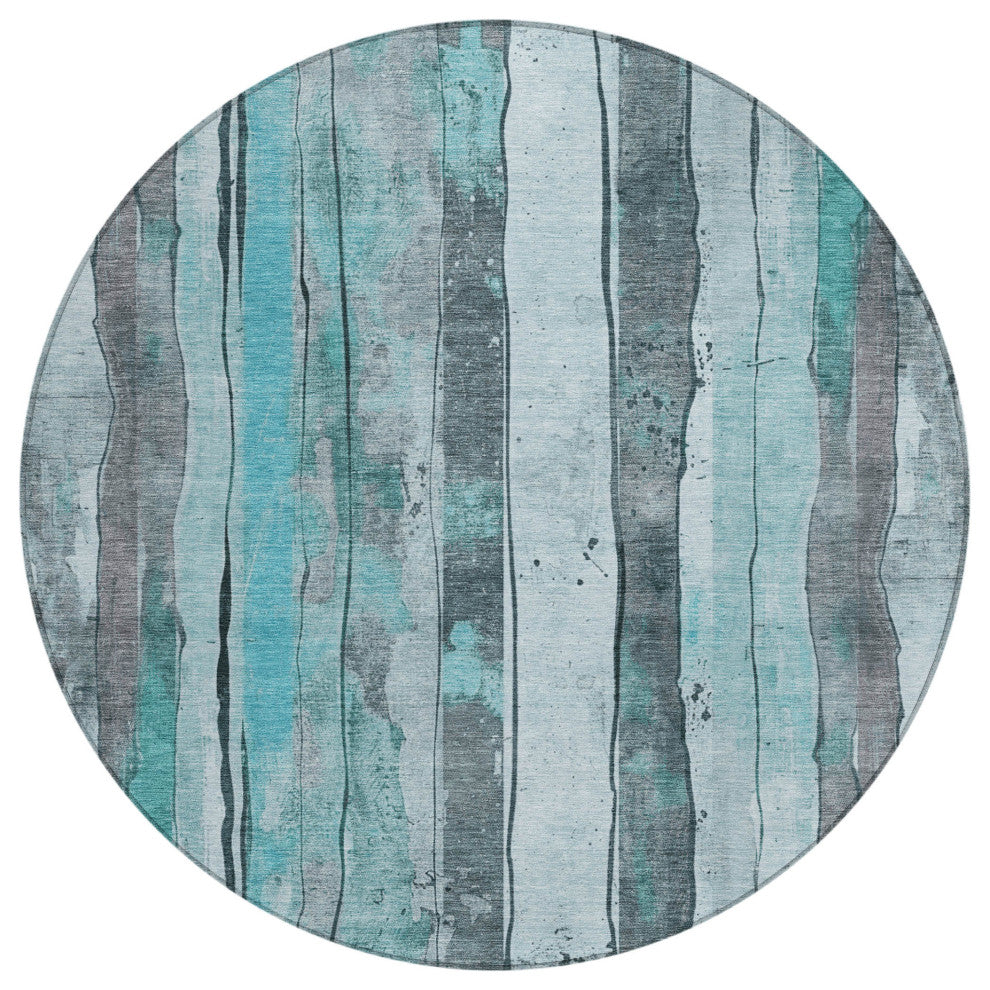 Machine Washable Indoor/Outdoor Chantille ACN1874 Teal 8' x 8' Round Rug