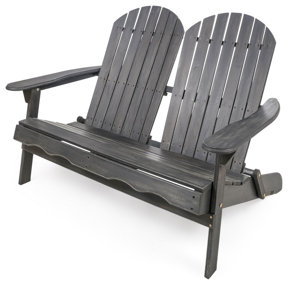 GDF Studio Vivian Outdoor Acacia Wood Adirondack Loveseat, Dark Gray