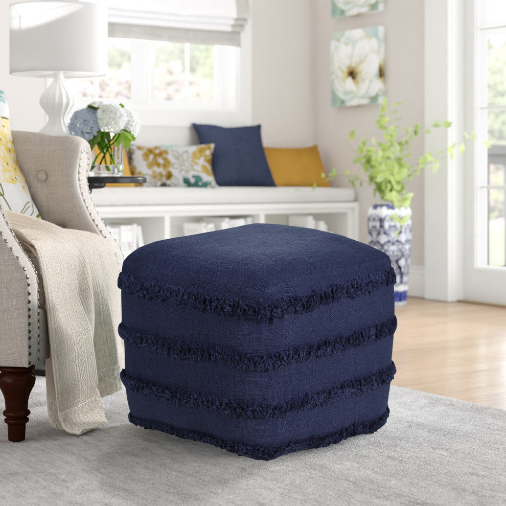 Solid Textured Stripe Pouf Ottoman