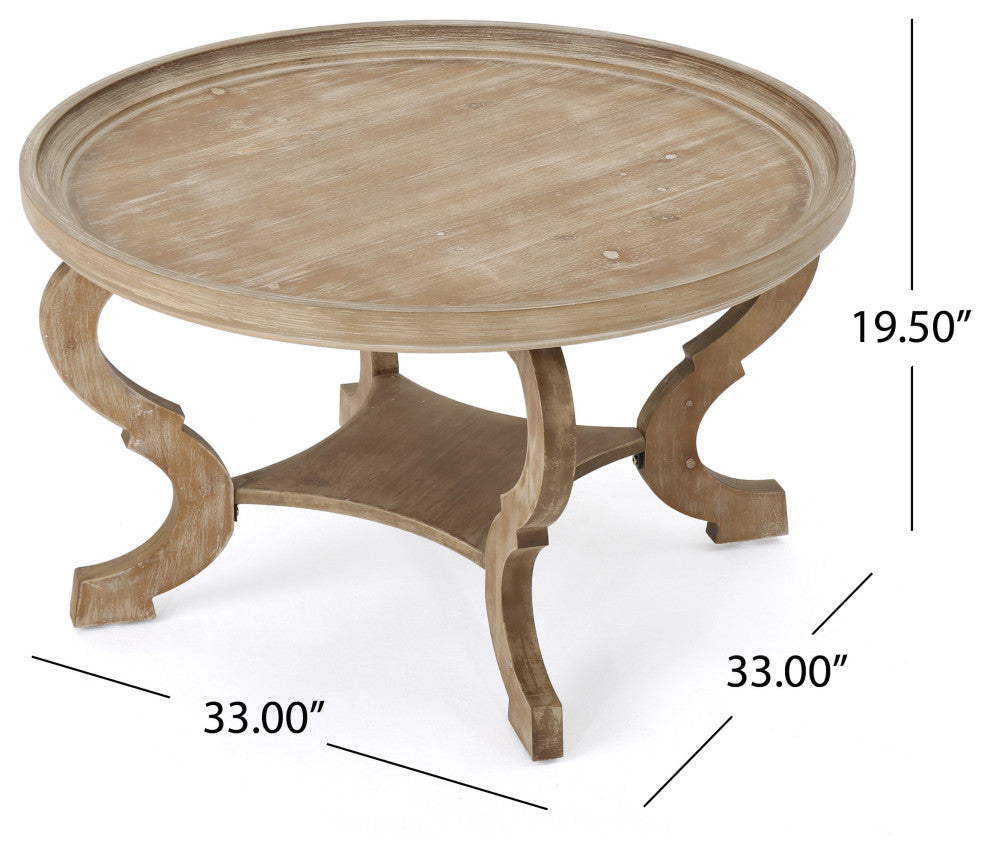 GDF Studio Alteri Finished Faux Wood Circular Coffee Table, Natural