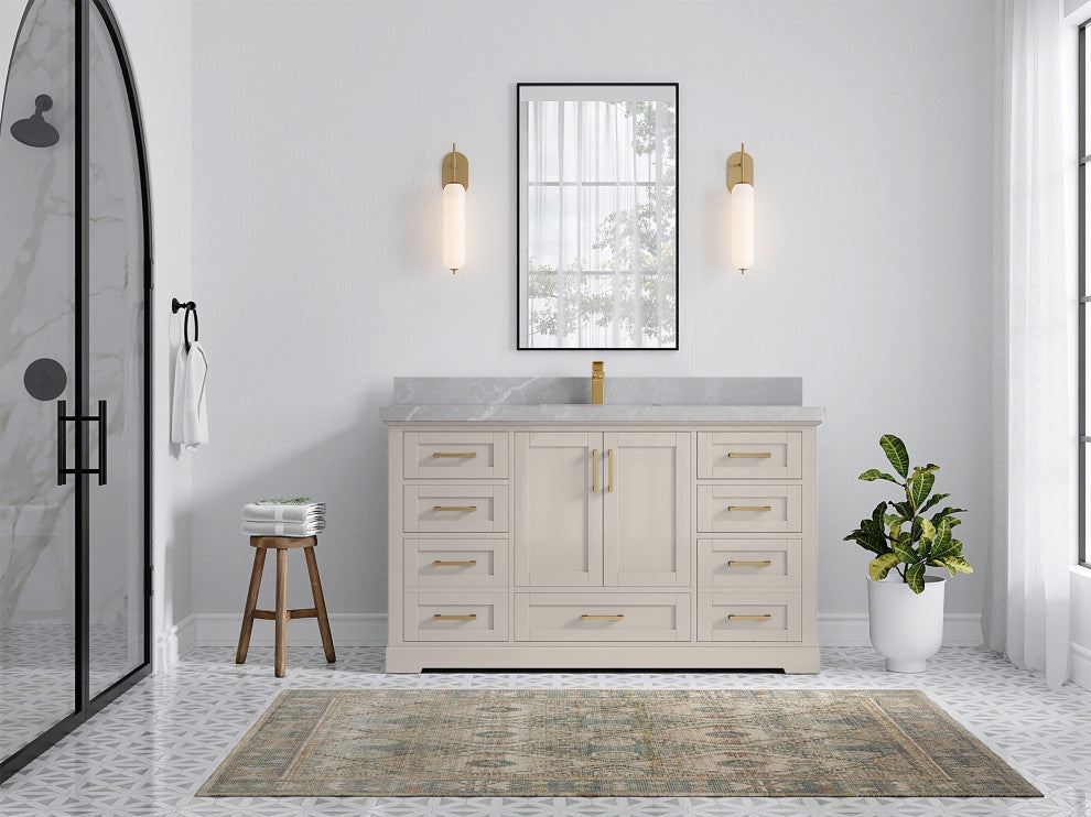 Boston 60" Single Bathroom Vanity in Fine Grain 2" Pearl Gray