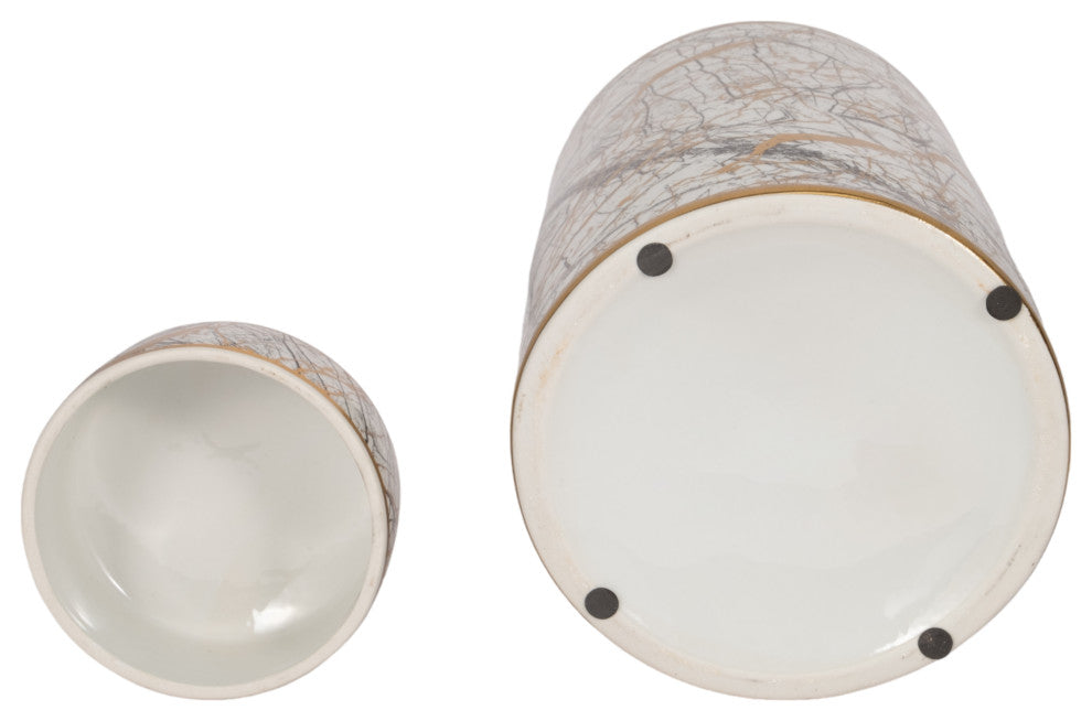 Ceramic 16" Jar With Gold Lid, White