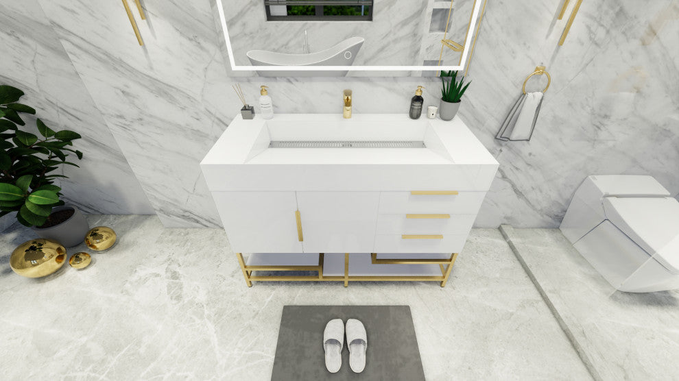 Madison 48" Free Standing Vanity with Reinforced Acrylic Sink, High Gloss White