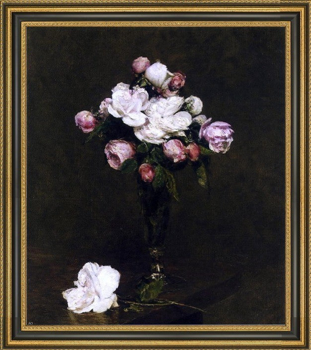 Henri FantinLatour White Roses and Roses in a Footed GlassCanvas Print, 16"x20"