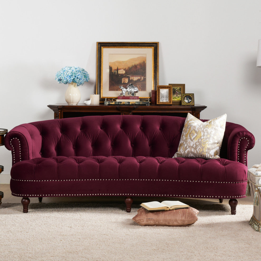 La Rosa Victorian Chesterfield Tufted Sofa, Burgundy Velvet