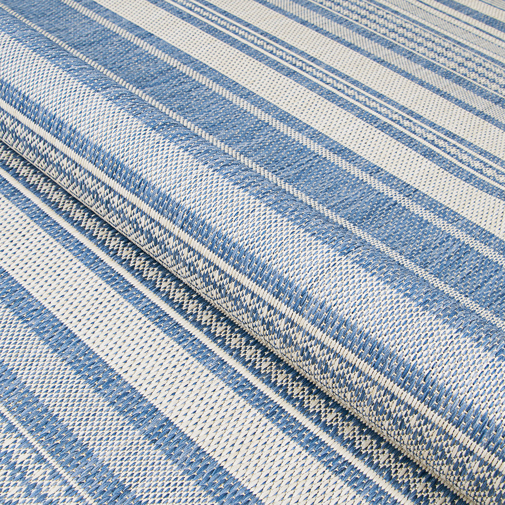 Couristan Recife Gazebo Stripe Outdoor Runner Rug, Champagne-Blue, 2'3"x11'9"
