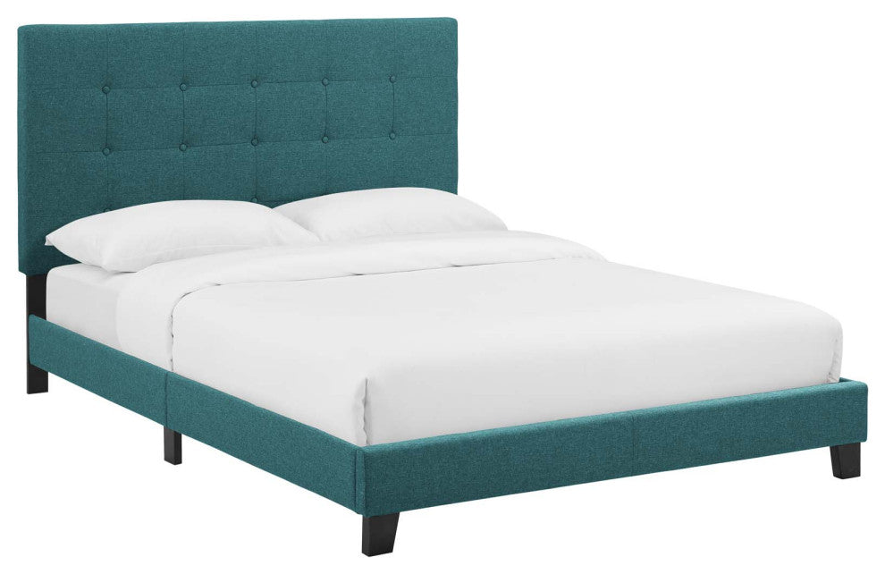 Melanie Full Tufted Button Upholstered Fabric Platform Bed Teal