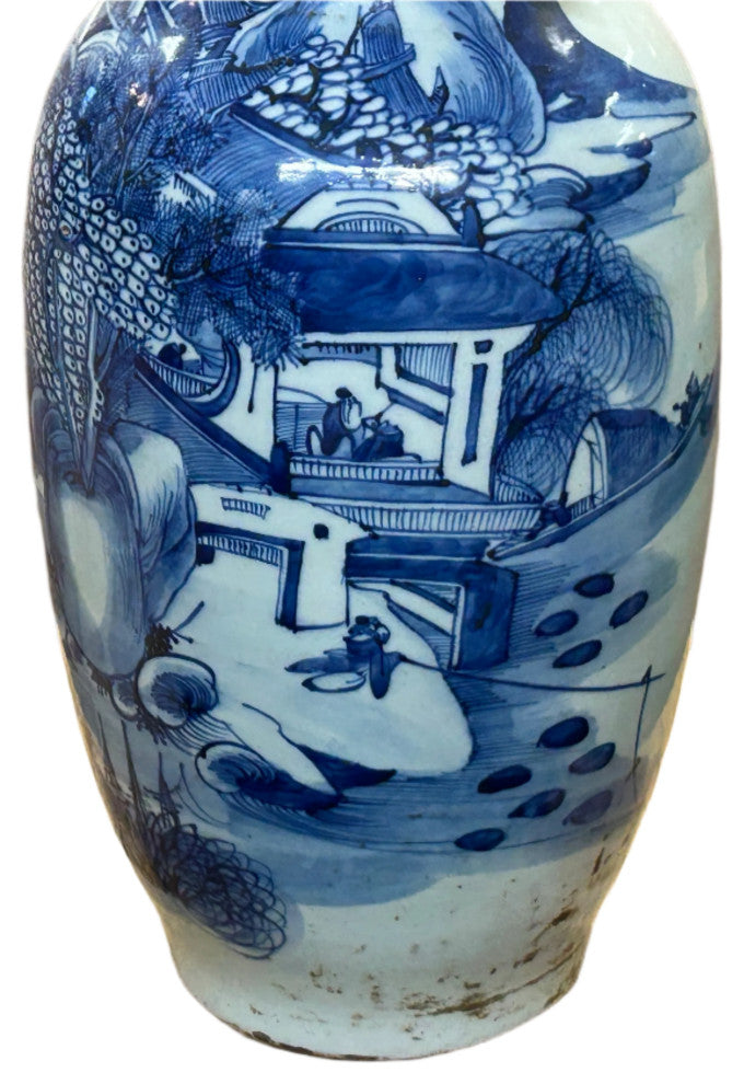 23.5" Vintage Blue White Scenery Porcelain Ru Yi Ear Art Vase Hws4361