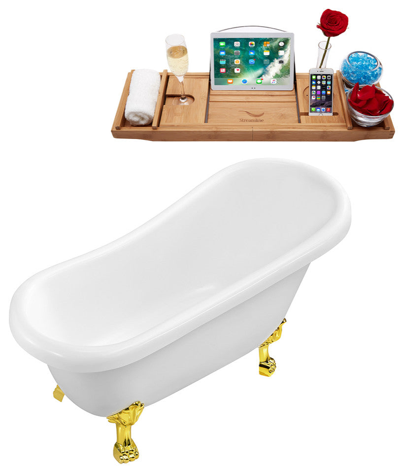 61" Streamline N480GLD-IN-WH Soaking Clawfoot Tub and Tray With Internal Drain