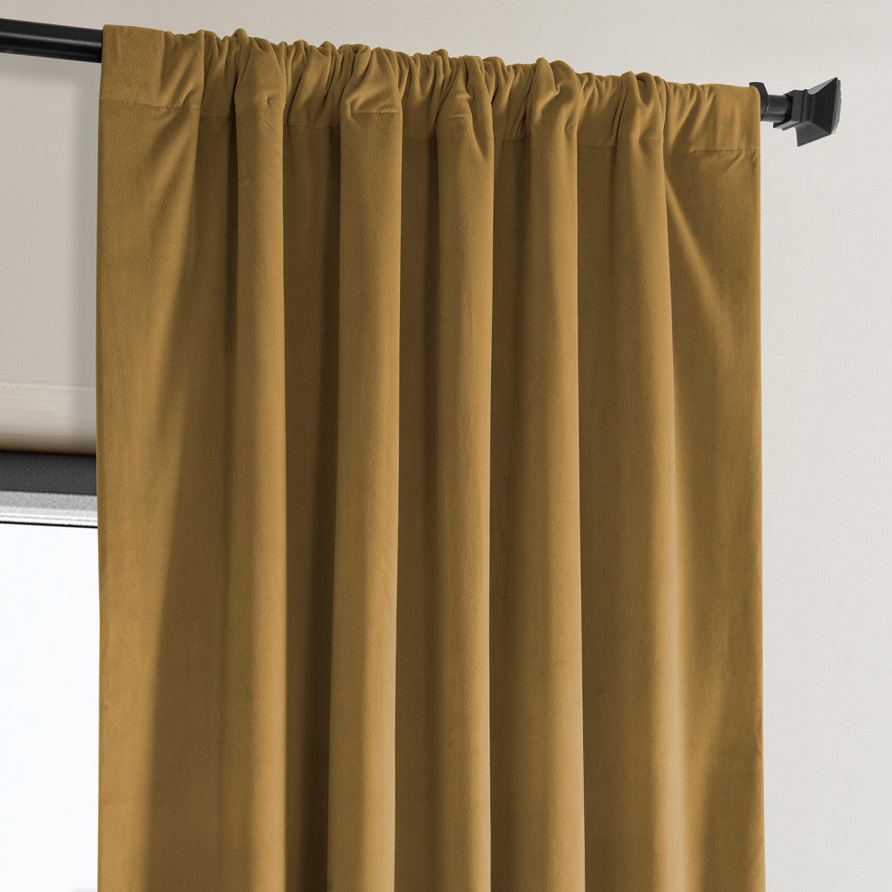 Heritage Plush Velvet Curtain Single Panel, Retro Gold, 50"x96"