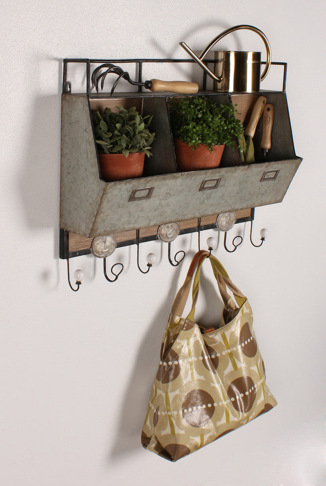 DesignOvation Arnica Rustic Wall Storage Pockets With Hooks