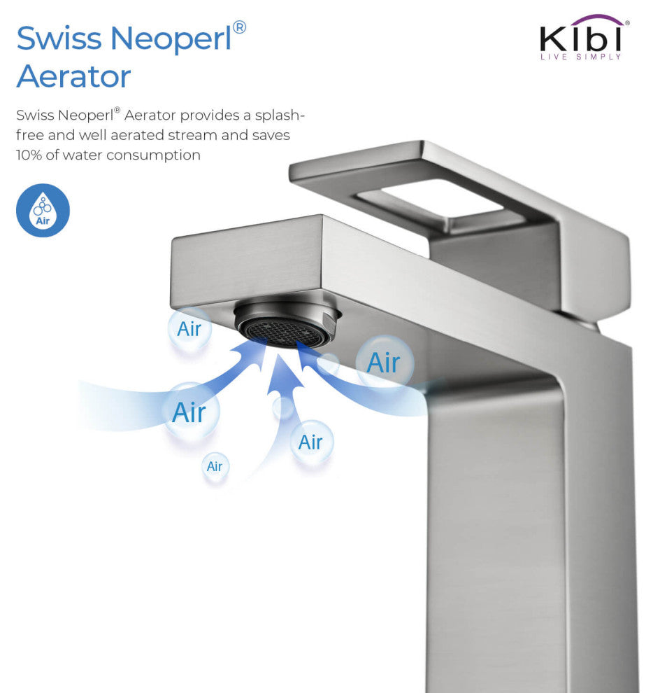 Cubic Single Hole Bathroom Faucet KBF1002, Brush Nickel, W/ Drain