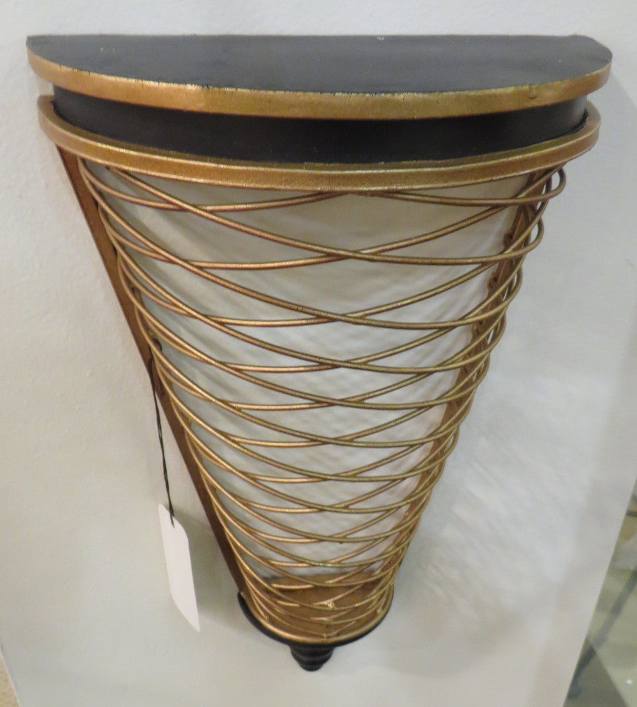 Gold Metal Lattice Wall Shelf, Demilune Round Black 18"
